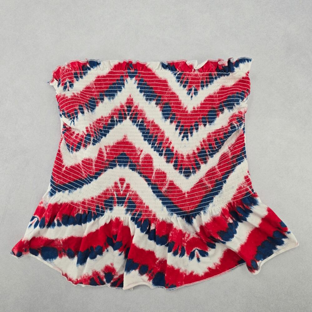 Red Smock Ruffle Tube Swim Vacation Y2K American Tankini Beach Bikini Top Medium